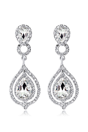 Bridal Wedding White Crystal Teardrop Pendant Earrings